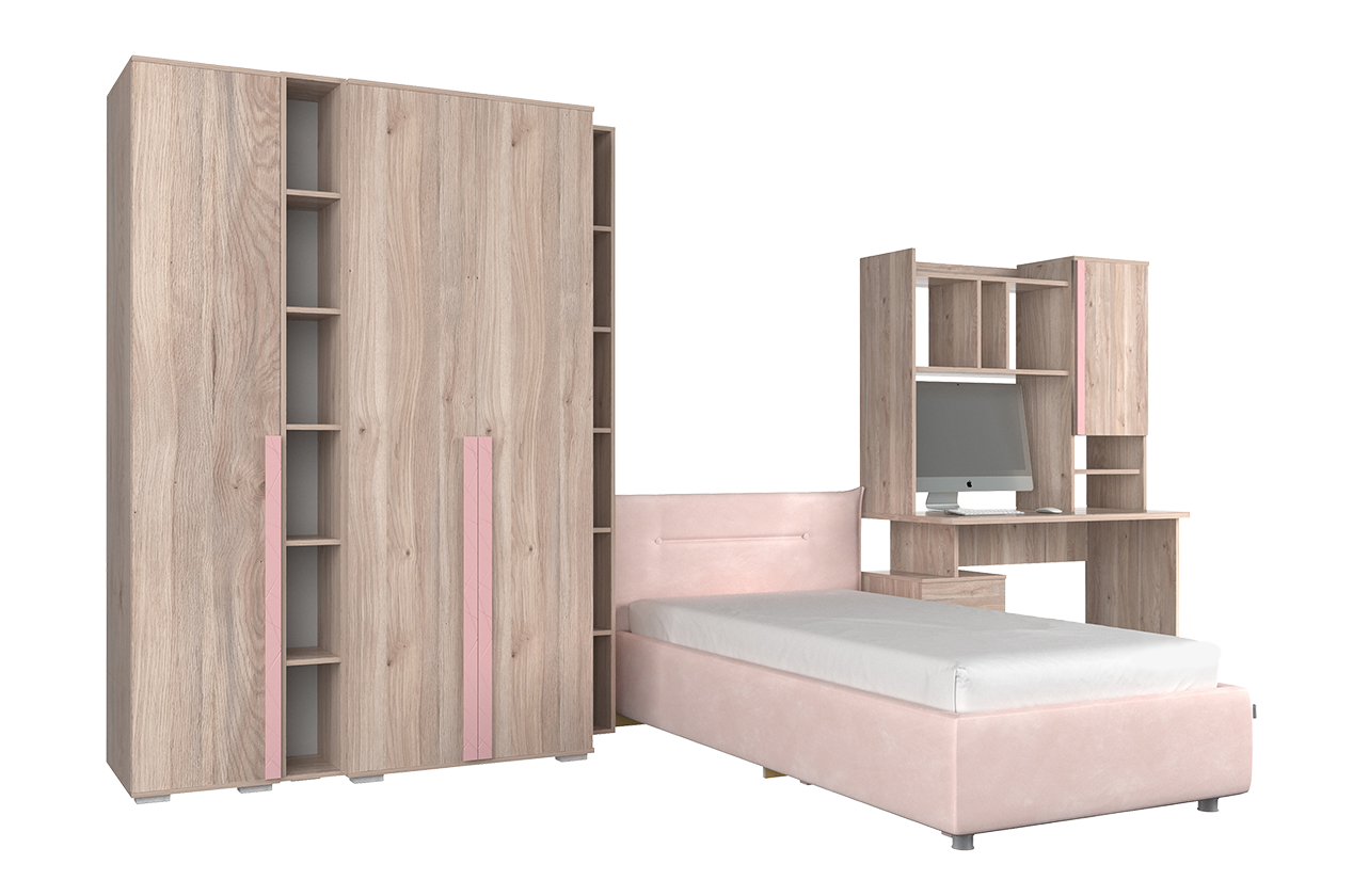 Комплект детской мебели Лайк К79 (дуб мария/роуз/нежно-розовый (велюр))