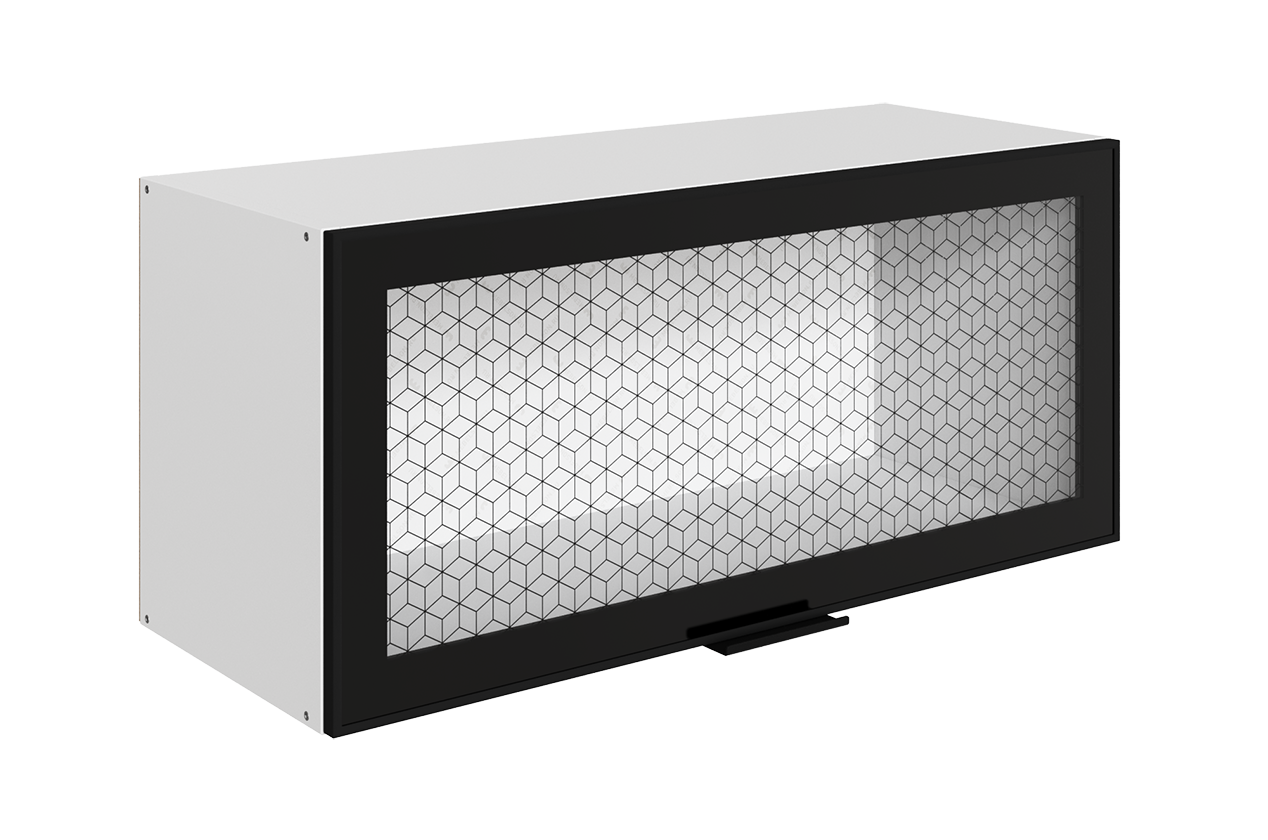 Стоун Шкаф навесной L800 Н360 (1 дв. рам.) (белый/черный муар)