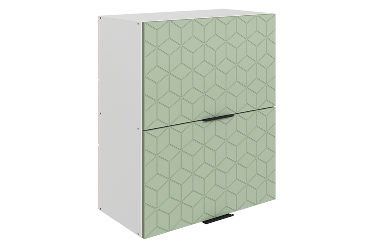 Стоун Шкаф навесной L600 Н720 (2 дв. гл. гориз.) с фрезеровкой (белый/полынь софттач)