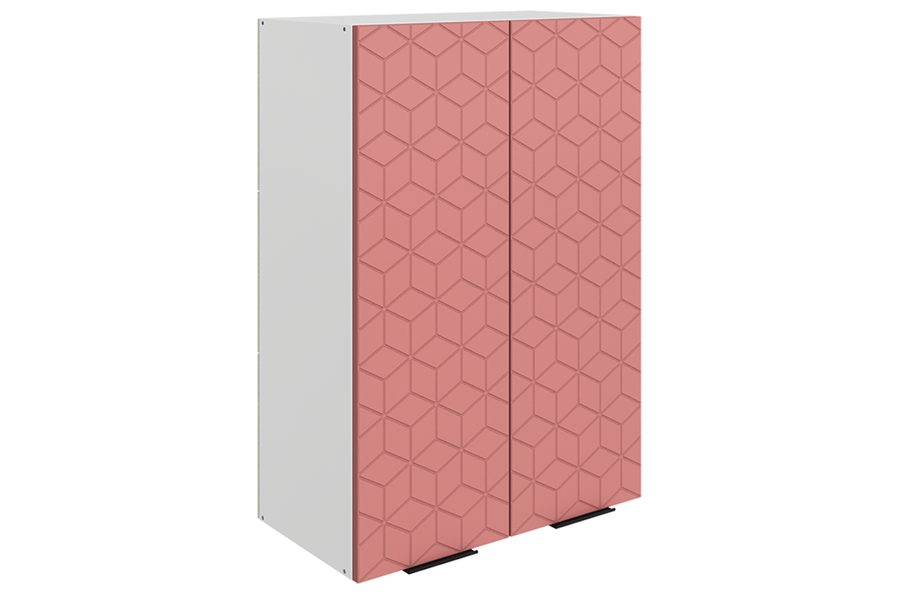 Стоун Шкаф навесной L600 Н900 (2 дв. гл.) с фрезеровкой (белый/берри софттач)