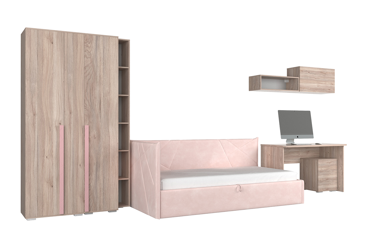 Комплект детской мебели Лайк К113 (дуб мария/роуз/нежно-розовый (велюр))