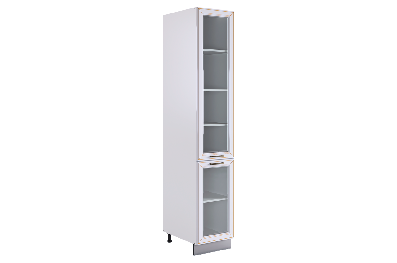 Атланта Шкаф-пенал 2 L400 H2141 (2 дв. рам.) (эмаль) (белый/белый глянец патина золото)