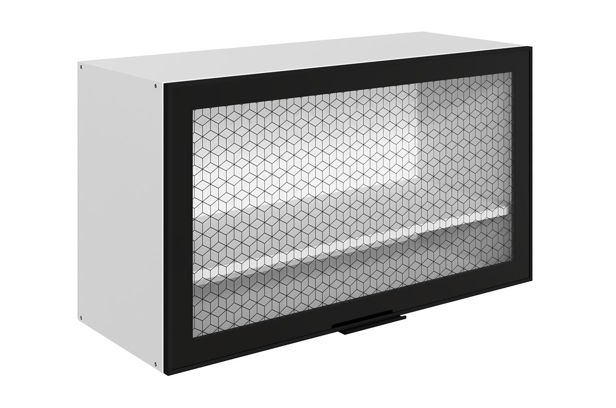 Стоун Шкаф навесной L800 Н450 (1 дв. рам. гориз.) (белый/черный муар)