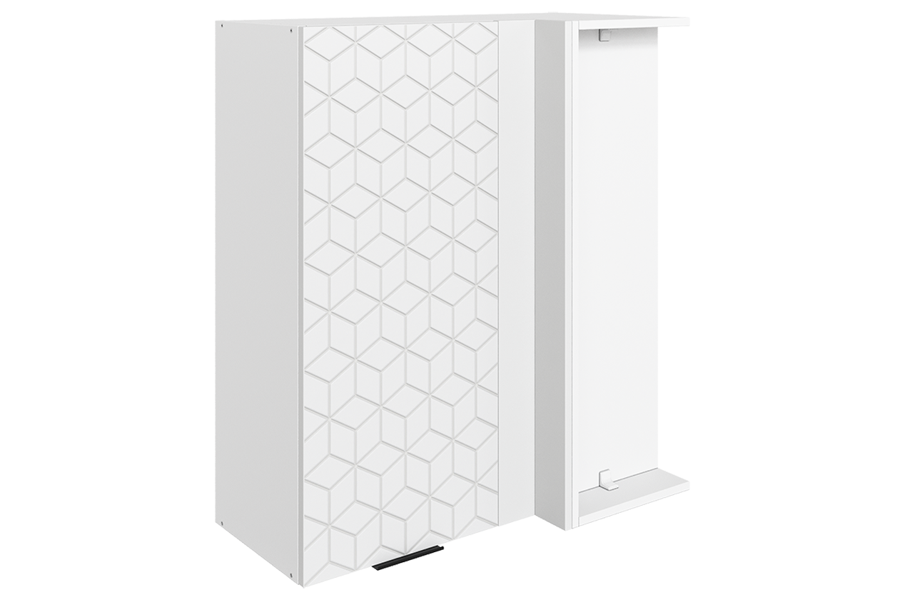 Стоун Шкаф навесной угл. L800x400 Н900 (1 дв. гл.) с фрезеровкой (белый/джелато софттач)