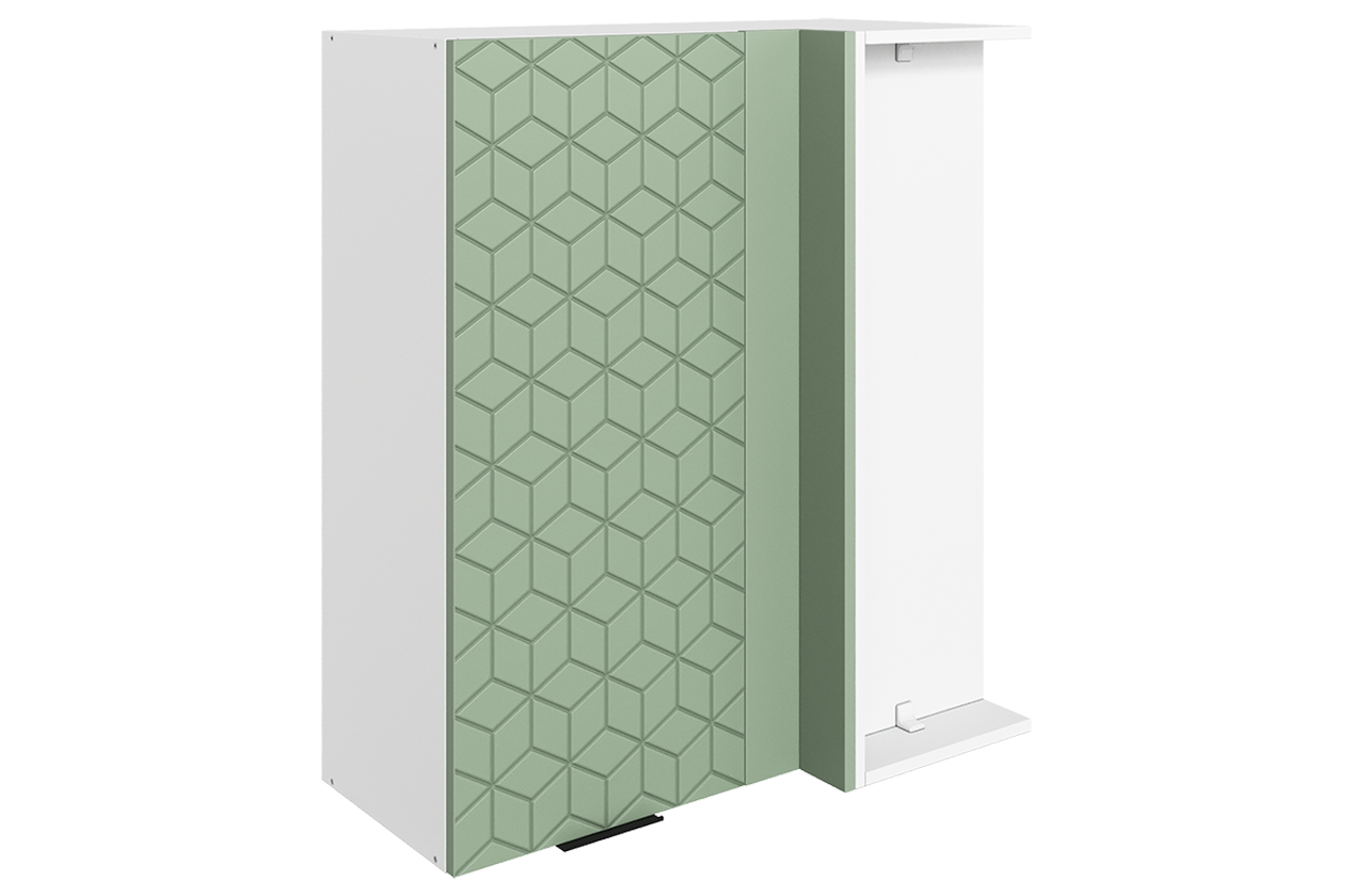 Стоун Шкаф навесной угл. L800x400 Н900 (1 дв. гл.) с фрезеровкой (белый/полынь софттач)