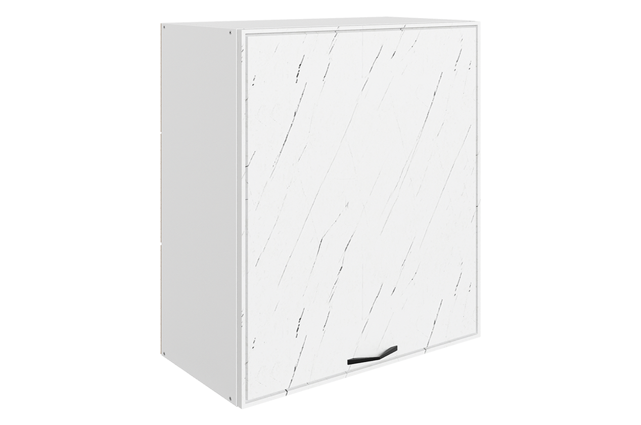 Монако Шкаф навесной L600 Н720 (1 дв. гл.) (белый/мрамор пилатус матовый)