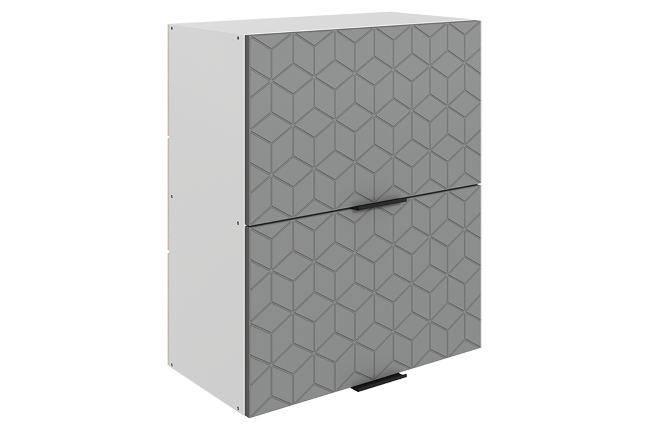 Стоун Шкаф навесной L600 Н720 (2 дв. гл. гориз.) с фрезеровкой (белый/оникс софттач)