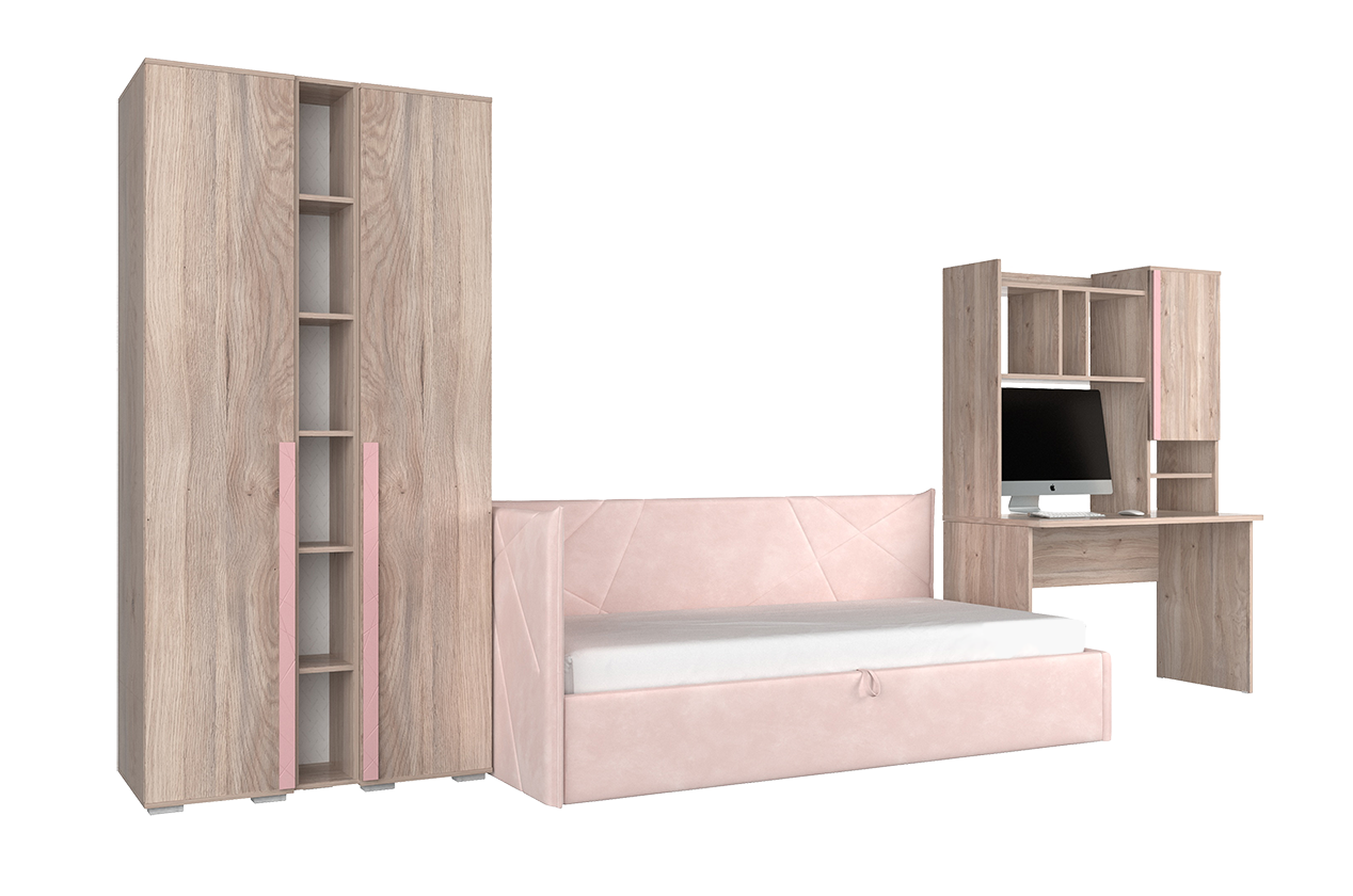 Комплект детской мебели Лайк К43 (дуб мария/роуз/нежно-розовый (велюр))