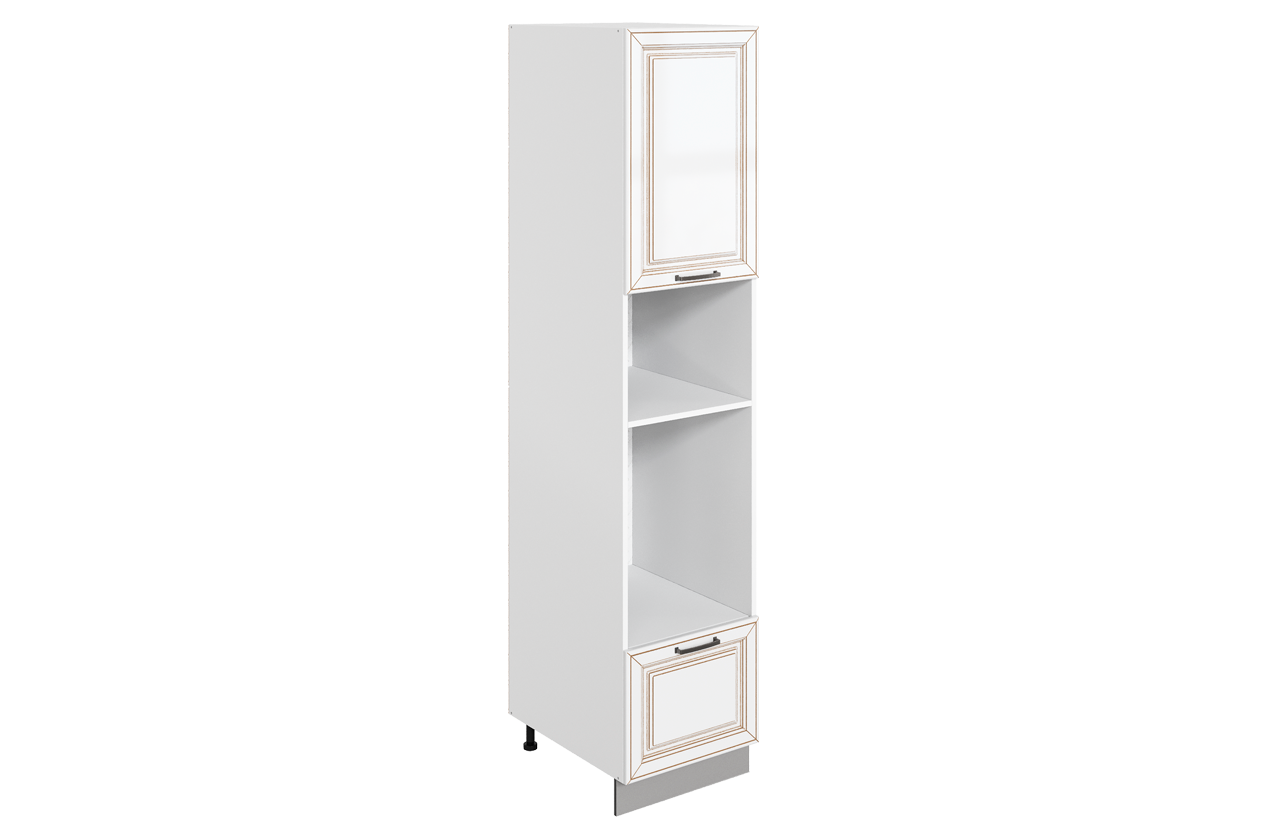 Атланта Шкаф-пенал 3 L450 H2141 Старт (1 дв. гл. 1 ящ.) (эмаль) (белый/белый глянец патина золото)