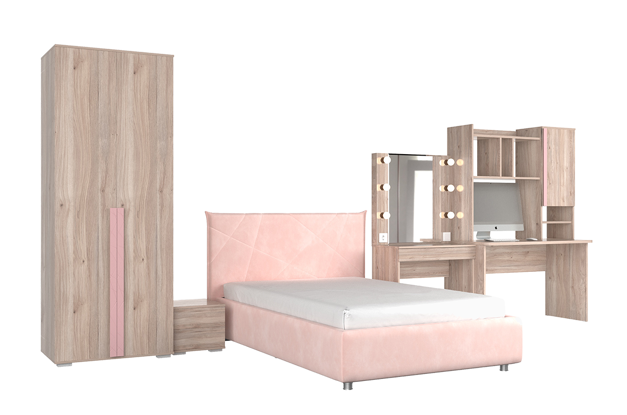 Комплект детской мебели Лайк К147 (дуб мария/роуз/нежно-розовый (велюр))