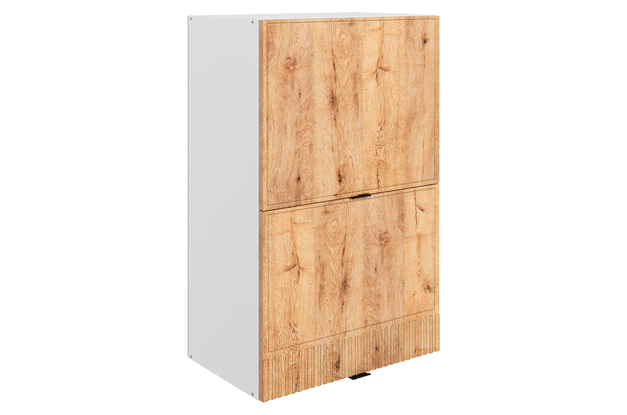 Бариста Шкаф навесной L500 Н900 (2 дв. гл. гориз.) (белый/дуб европейский матовый)