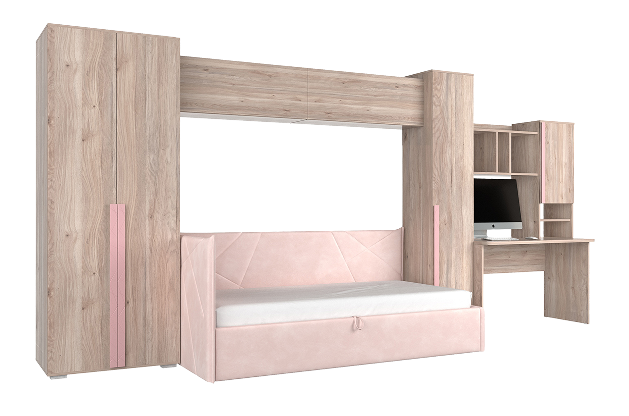 Комплект детской мебели Лайк К109 (дуб мария/роуз/нежно-розовый (велюр))