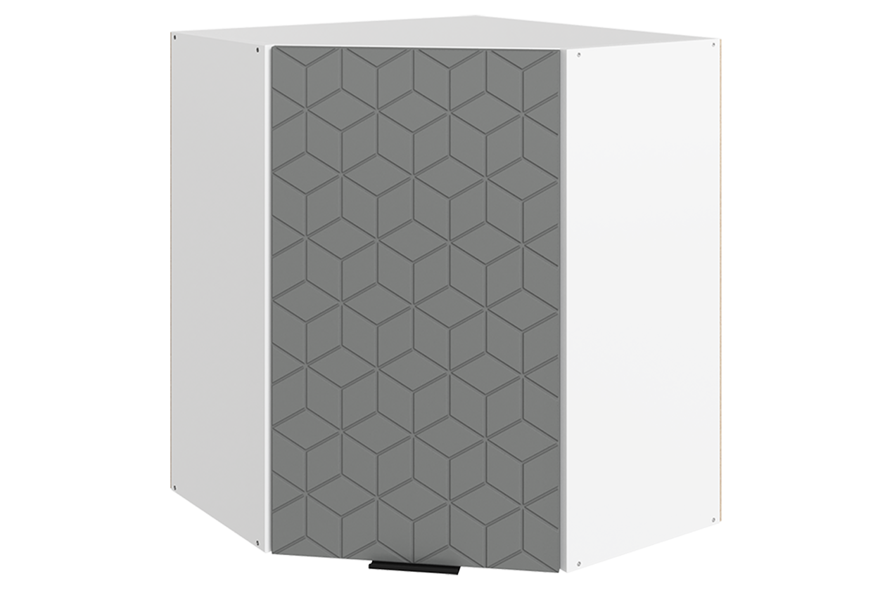 Стоун Шкаф навесной угл. L600x600 Н720 (1 дв. гл.) с фрезеровкой (белый/оникс софттач)