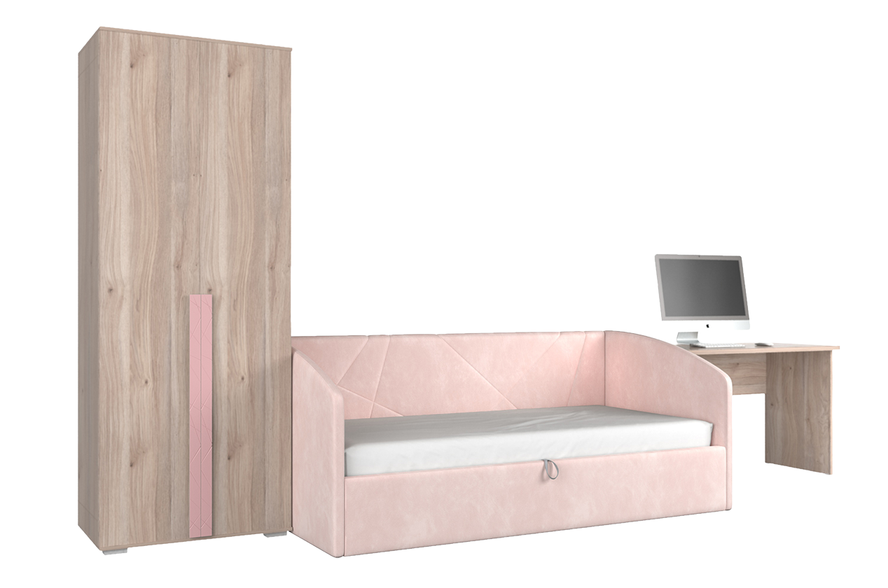 Комплект детской мебели Лайк К2 (дуб мария/роуз/нежно-розовый (велюр))