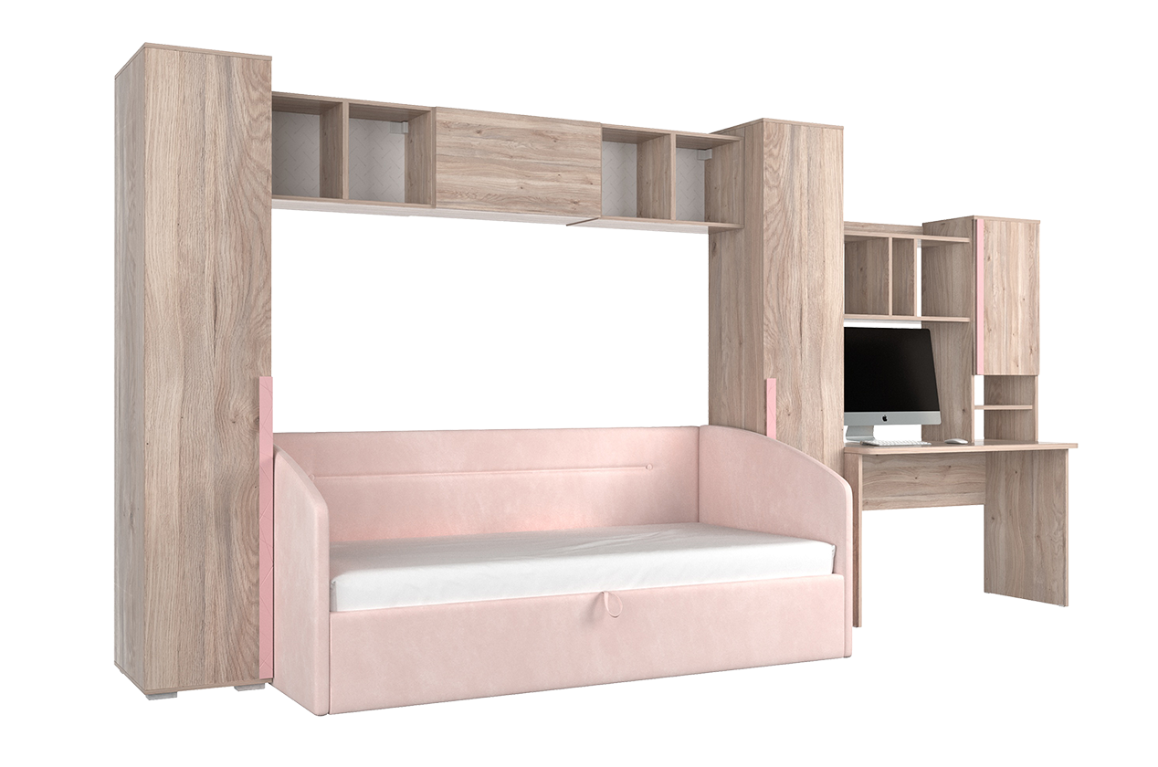 Комплект детской мебели Лайк К36 (дуб мария/роуз/нежно-розовый (велюр))