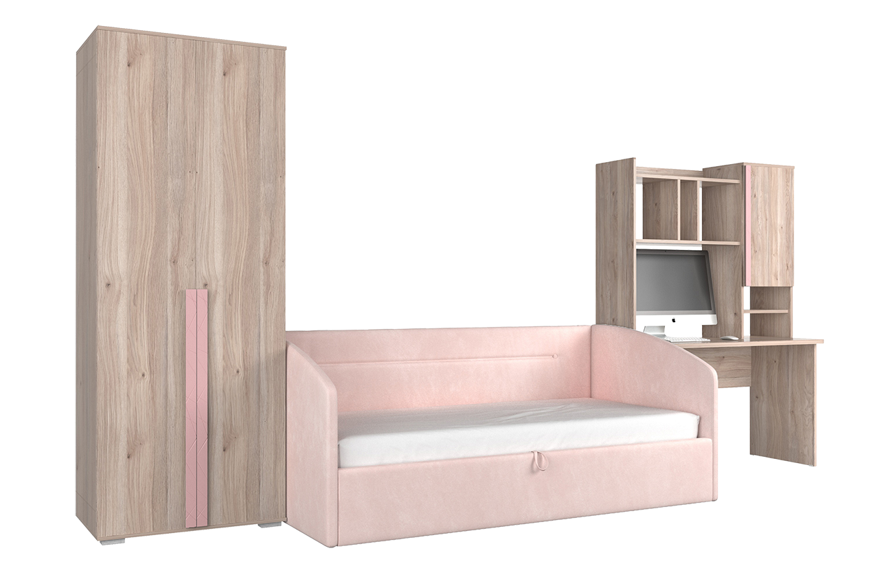 Комплект детской мебели Лайк К13 (дуб мария/роуз/нежно-розовый (велюр))