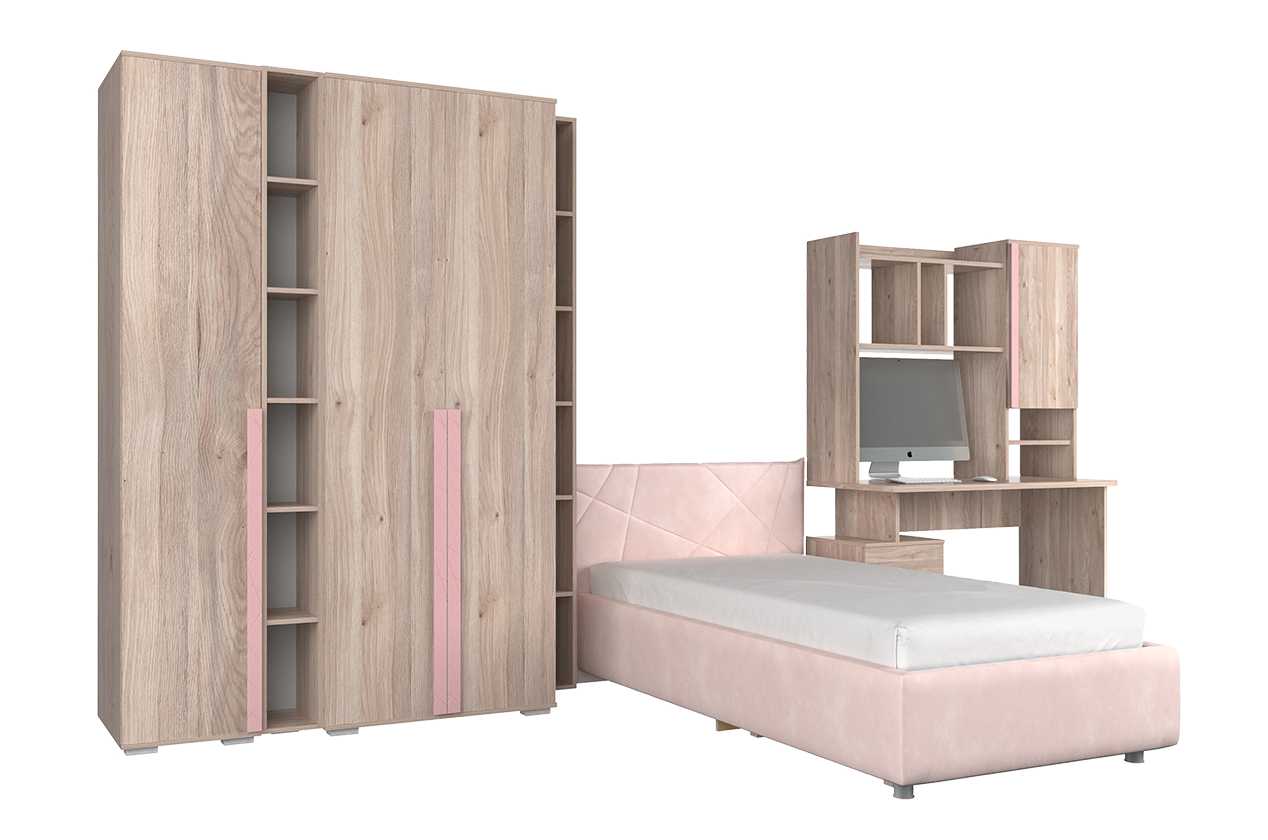 Комплект детской мебели Лайк К78 (дуб мария/роуз/нежно-розовый (велюр))