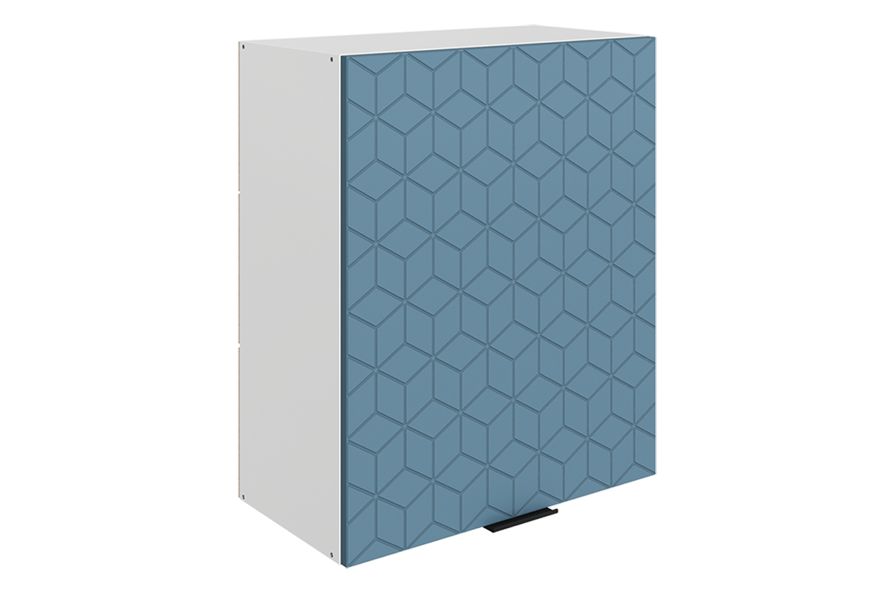 Стоун Шкаф навесной L600 Н720 (1 дв. гл.) с фрезеровкой (белый/изумруд софттач)