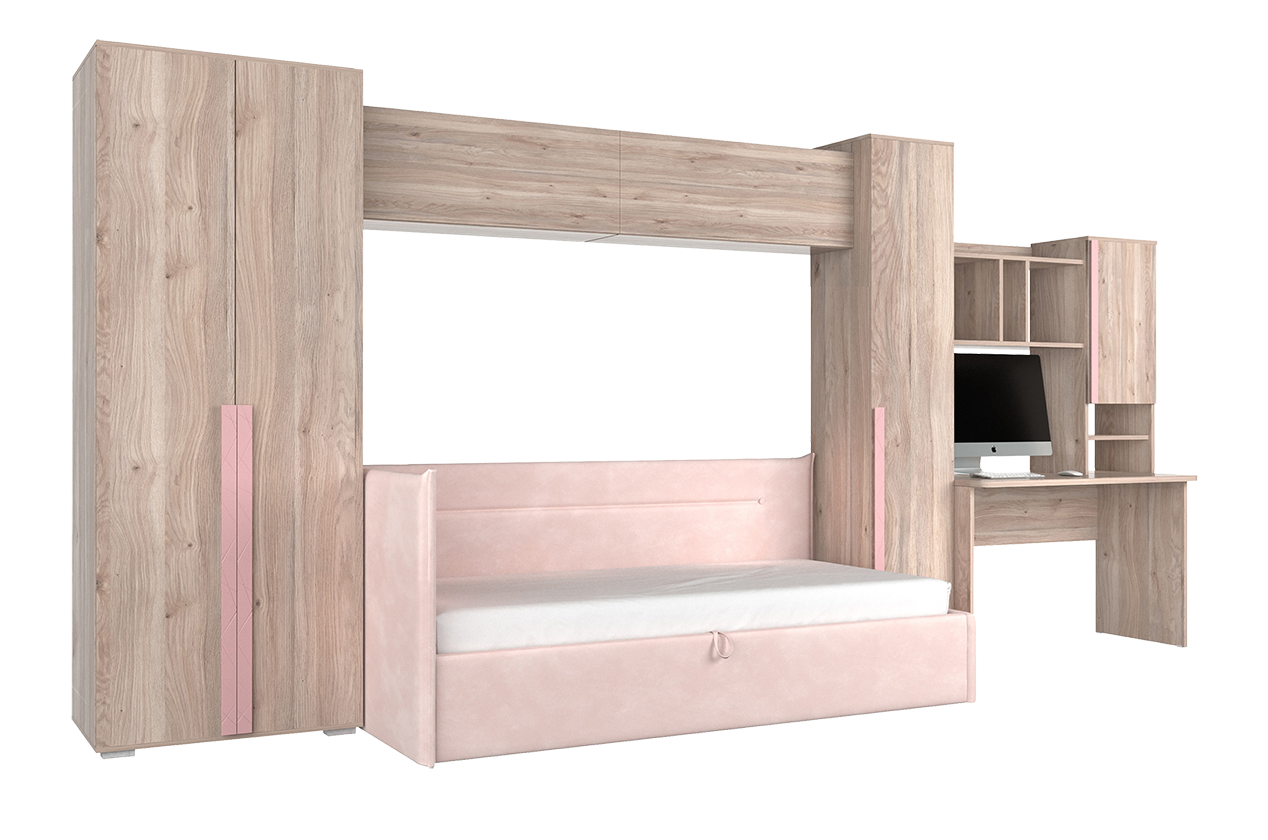 Комплект детской мебели Лайк К110 (дуб мария/роуз/нежно-розовый (велюр))