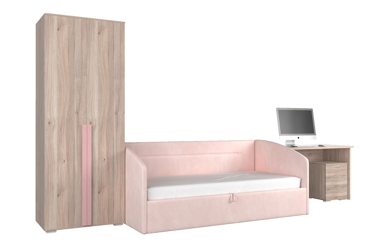 Комплект детской мебели Лайк К8 (дуб мария/роуз/нежно-розовый (велюр))