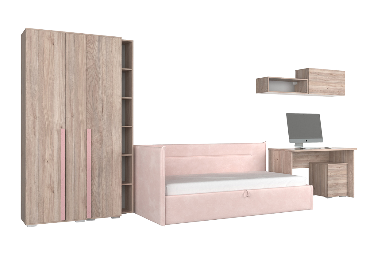 Комплект детской мебели Лайк К114 (дуб мария/роуз/нежно-розовый (велюр))