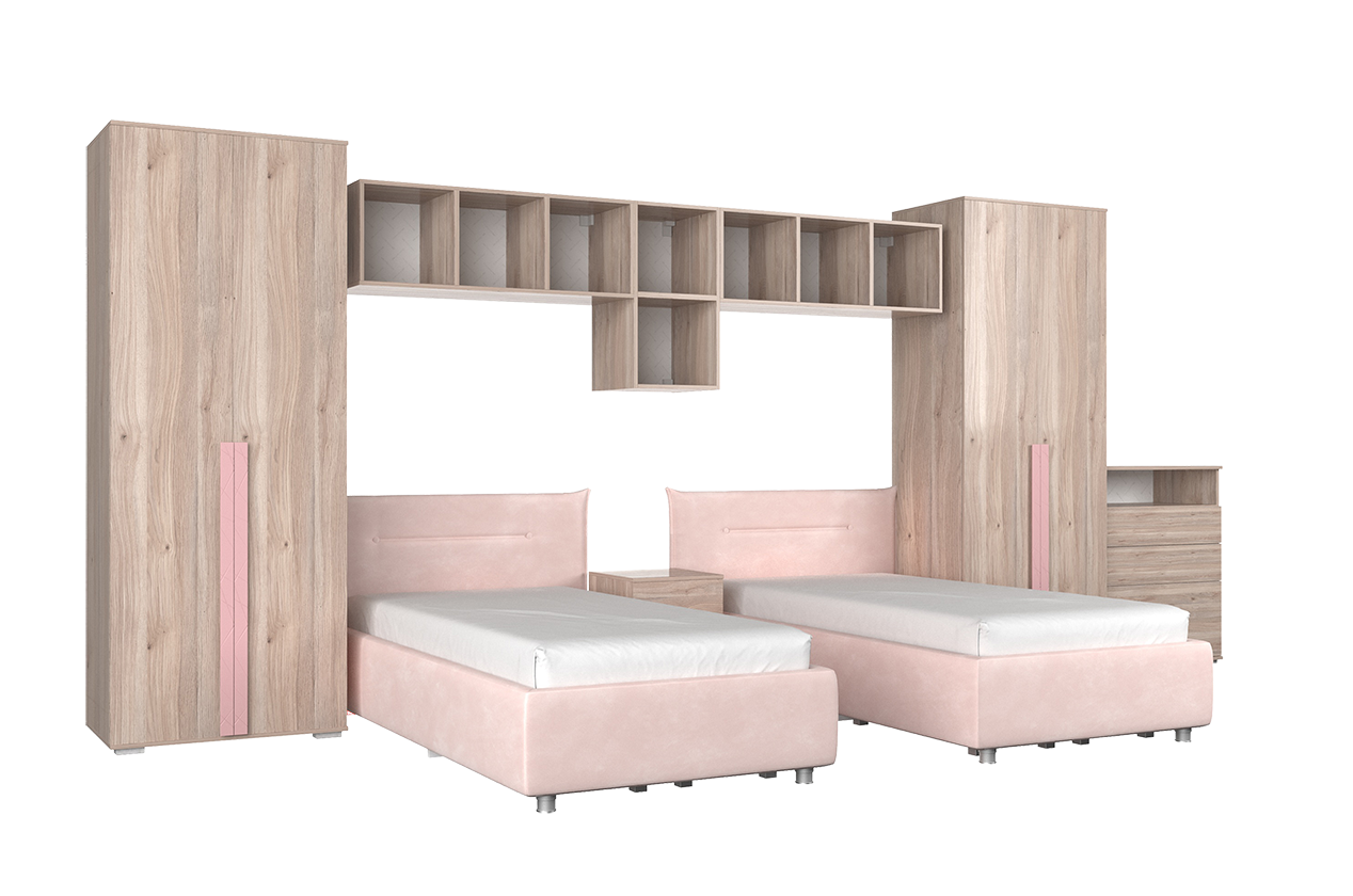 Комплект детской мебели Лайк К93 (дуб мария/роуз/нежно-розовый (велюр))