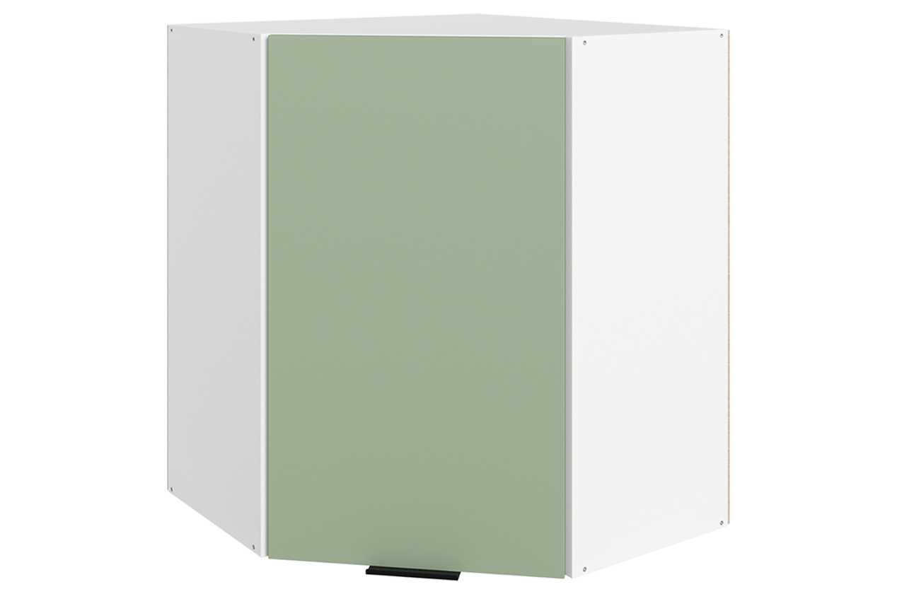 Стоун Шкаф навесной угл. L600x600 Н720 (1 дв. гл.) (белый/полынь софттач)