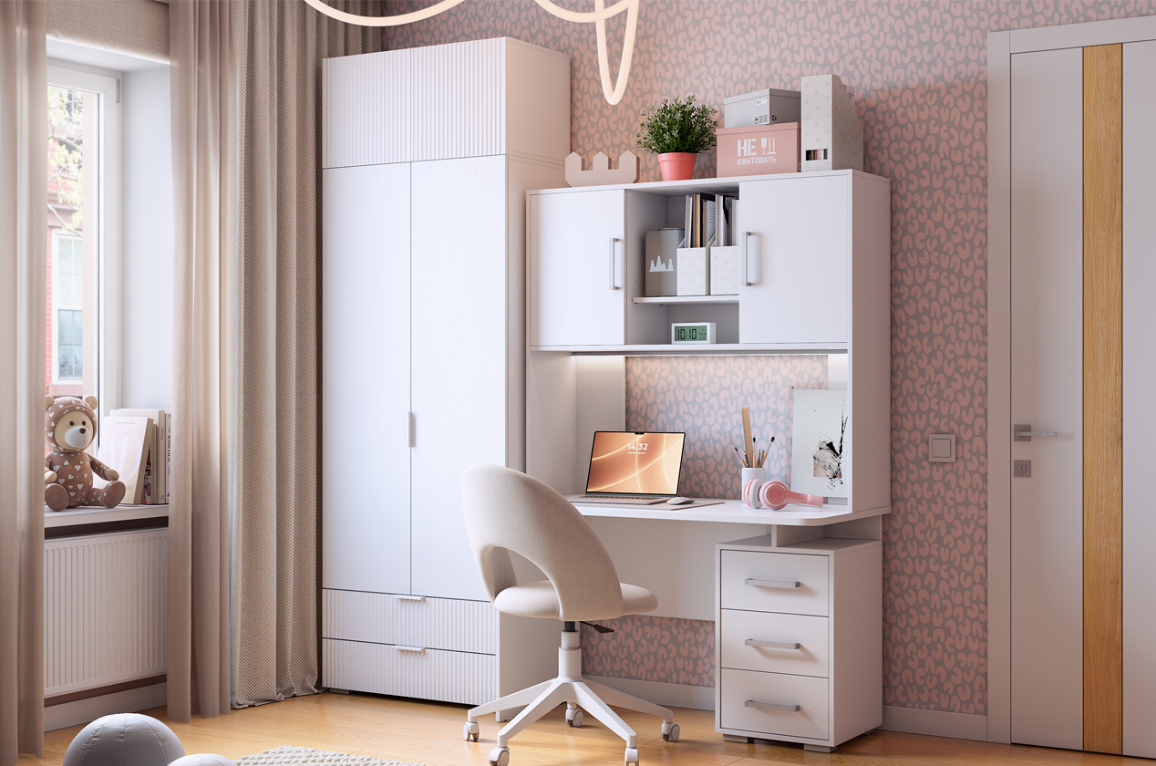 Домашний офис "Мебельсон К2" (белый/белое дерево/белый (эмаль))