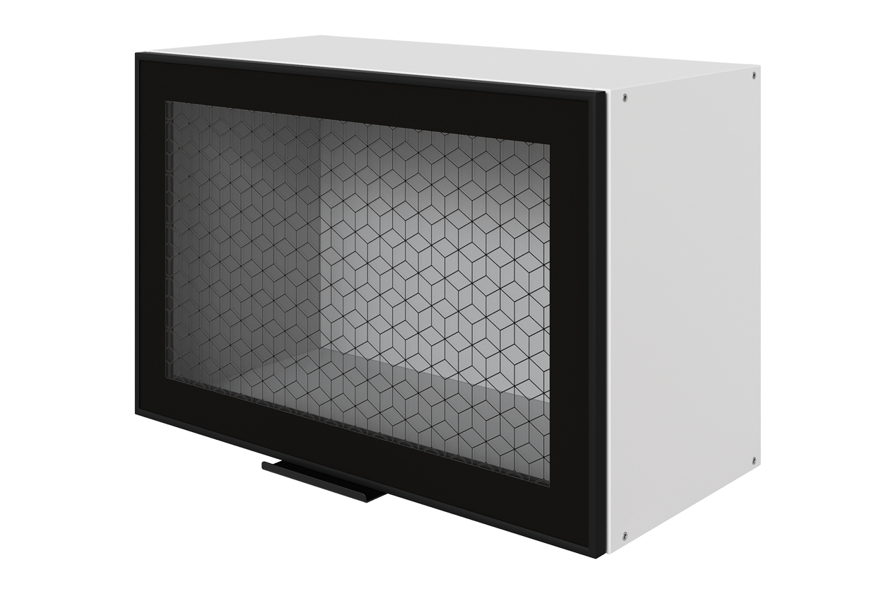 Стоун Шкаф навесной антресоль торцевая L550 H360 (1 дв. рам. гориз.) (белый/черный муар)