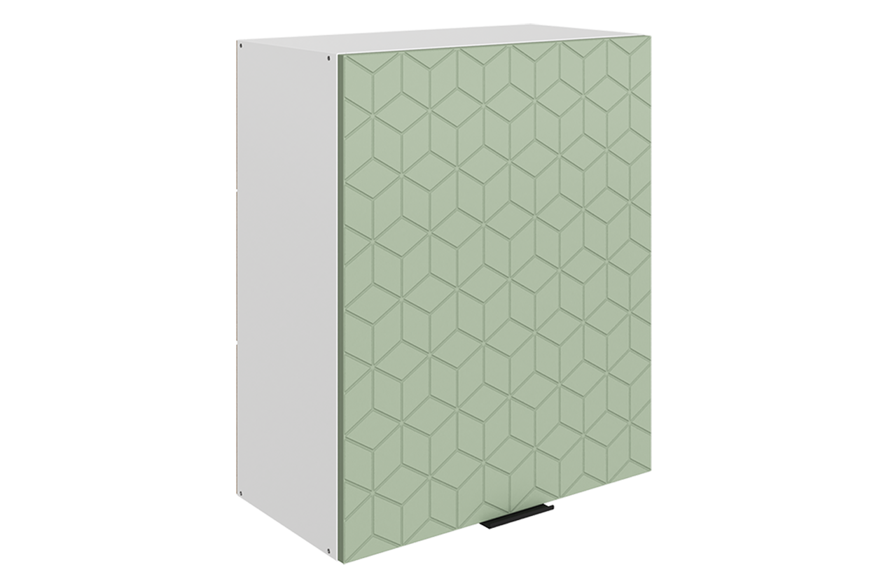 Стоун Шкаф навесной L600 Н720 (1 дв. гл.) с фрезеровкой (белый/полынь софттач)