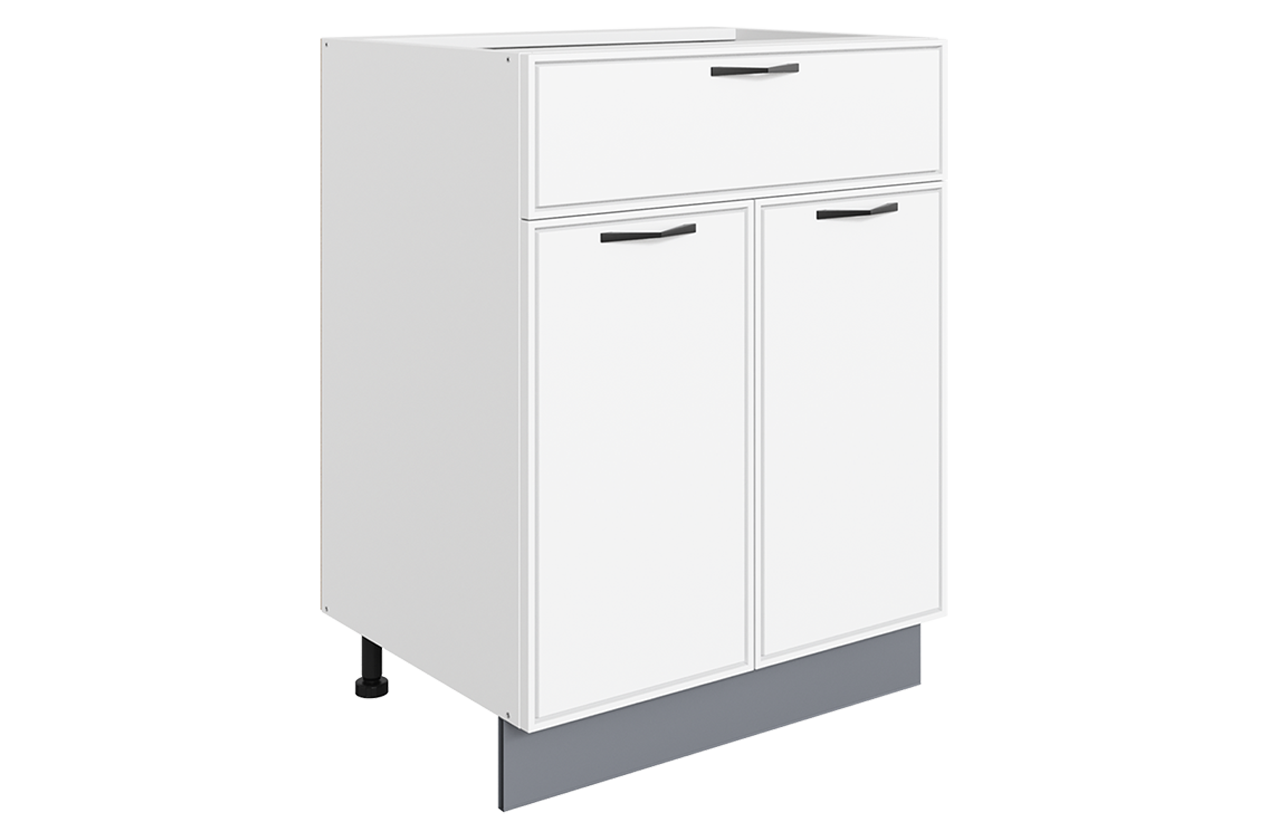 Монако Шкаф рабочий L600 Старт (2 дв. гл. 1 ящ.) (белый/милк матовый)