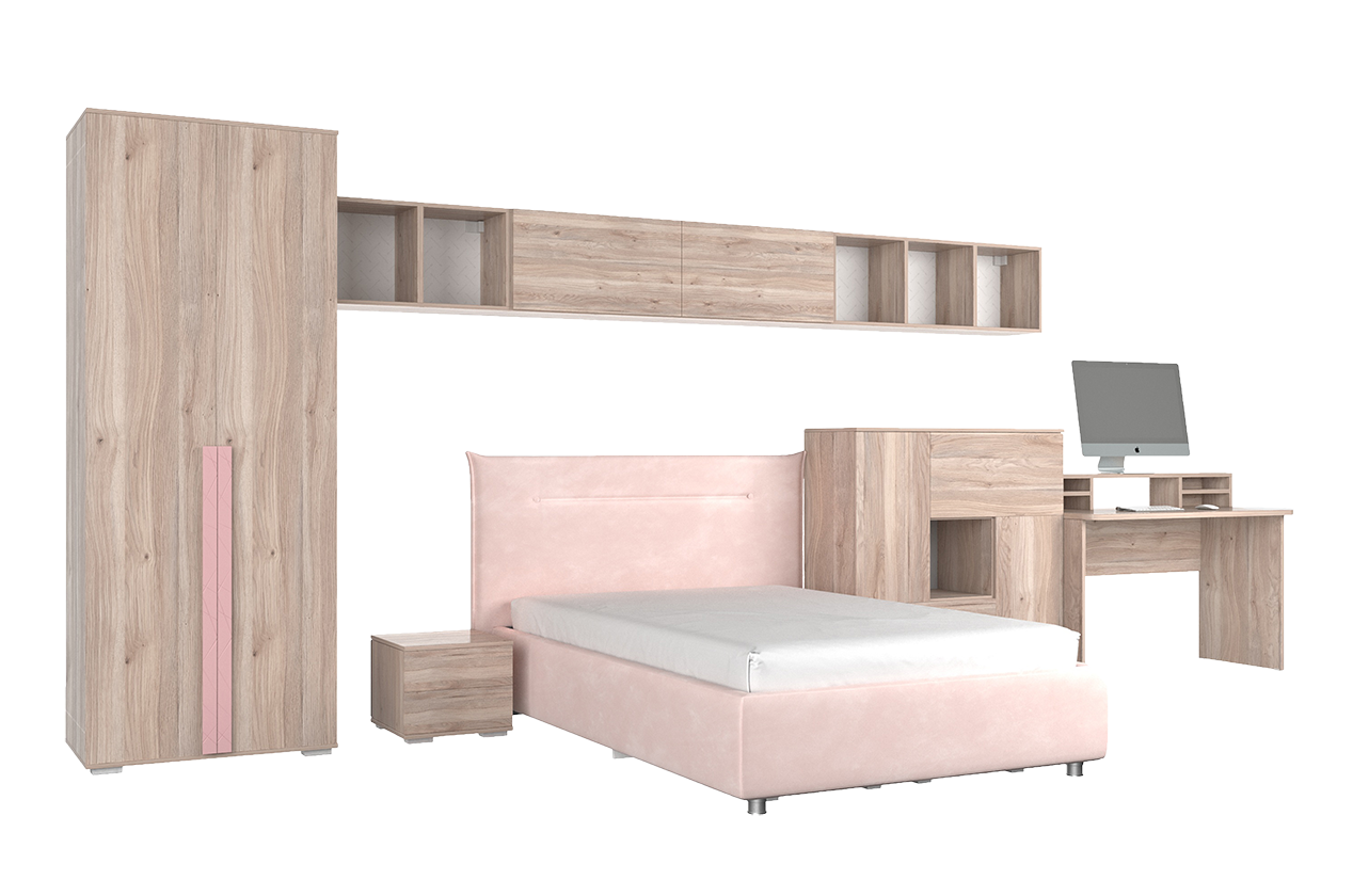 Комплект детской мебели Лайк К59 (дуб мария/роуз/нежно-розовый (велюр))