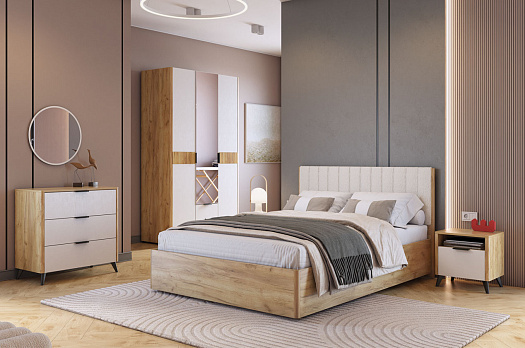 Спальный гарнитур Адам К3 (дуб крафт золотой/белое дерево/белый (плюш))