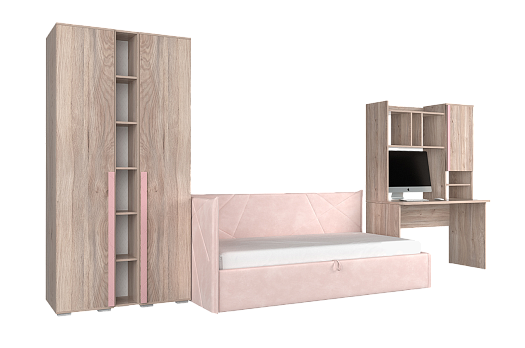 Комплект детской мебели Лайк К43 (дуб мария/роуз/нежно-розовый (велюр))