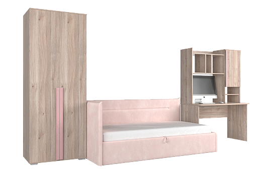Комплект детской мебели Лайк К15 (дуб мария/роуз/нежно-розовый (велюр))