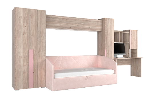 Комплект детской мебели Лайк К41 (дуб мария/роуз/нежно-розовый (велюр))