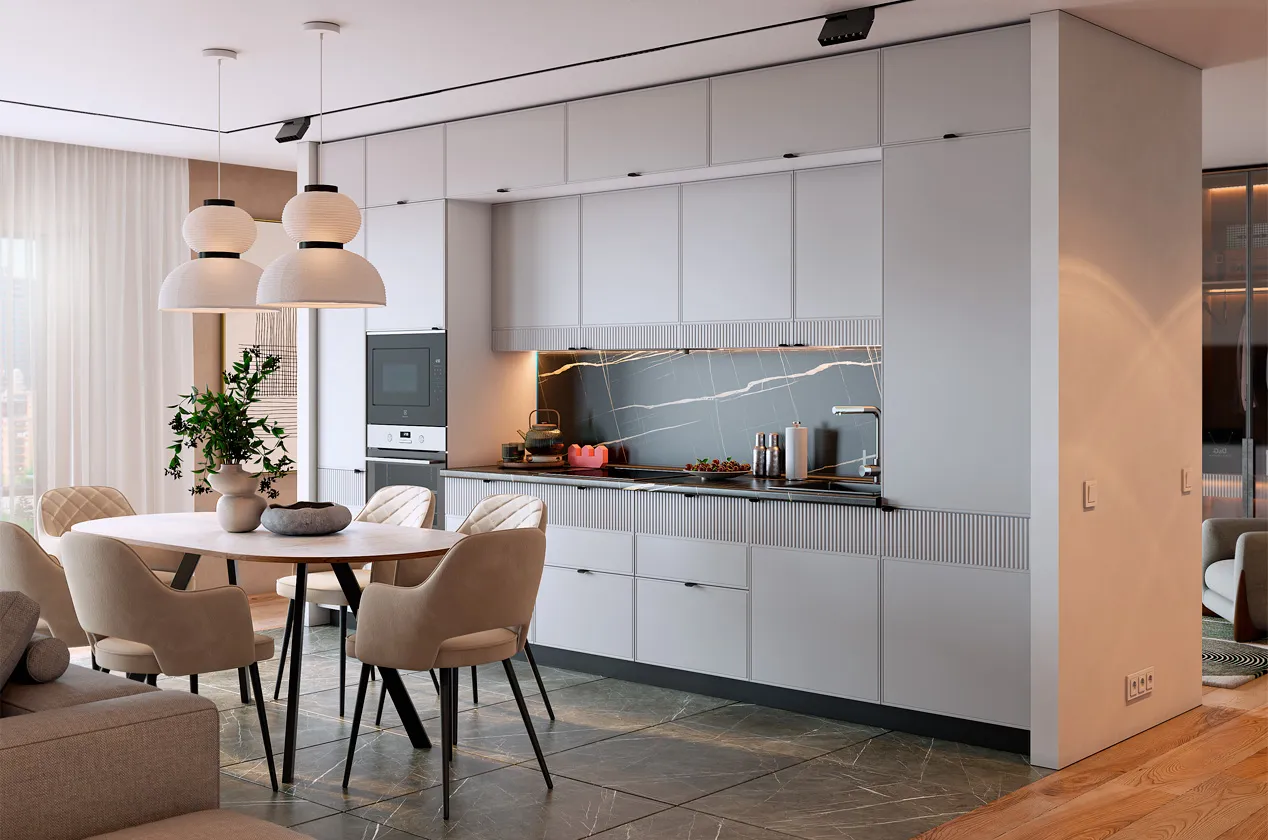 Кухонный гарнитур 1 "Бариста" (ширина 400 см) (белый/маус матовый/маус матовый)