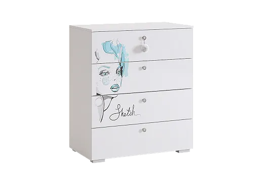 Гламур Комод (белый/белый глянец)