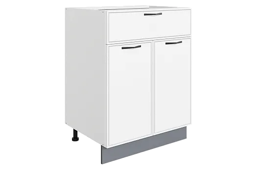 Монако Шкаф рабочий L600 Старт (2 дв. гл. 1 ящ.) (белый/милк матовый)
