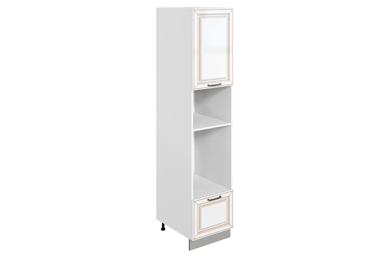 Атланта Шкаф-пенал 3 L450 H2141 Старт (1 дв. гл. 1 ящ.) (эмаль) (белый/белый глянец патина золото)