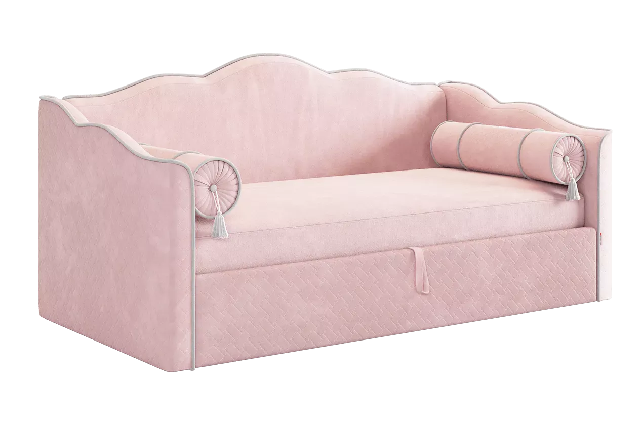 Кровать с подъемным механизмом Лея (Софа) 90х200 см (нежно-розовый (велюр)/галька (велюр))