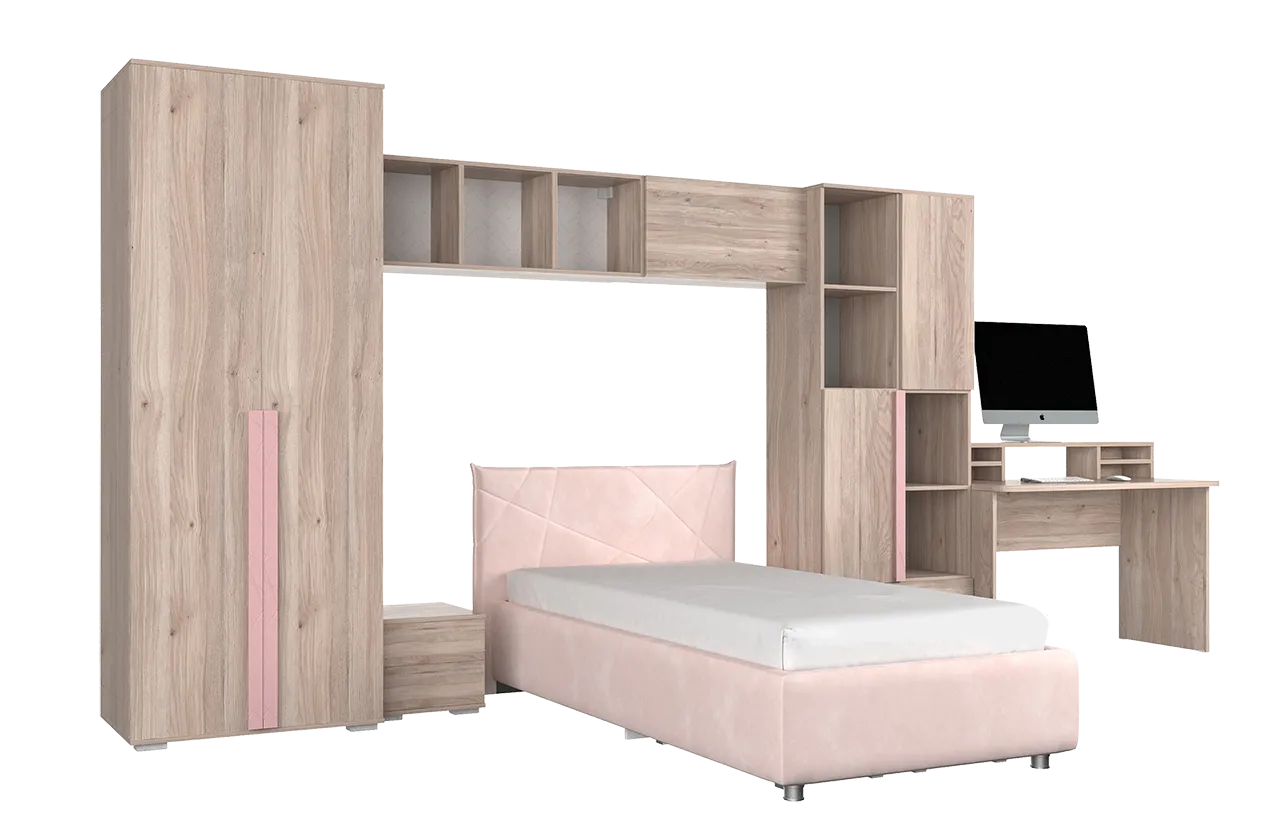 Комплект детской мебели Лайк К105 (дуб мария/роуз/нежно-розовый (велюр))