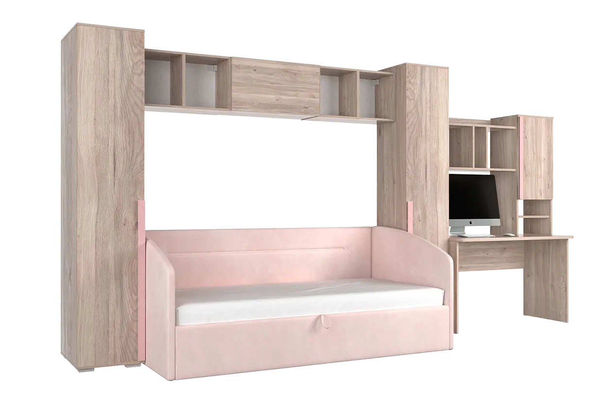 Комплект детской мебели Лайк К36 (дуб мария/роуз/нежно-розовый (велюр))