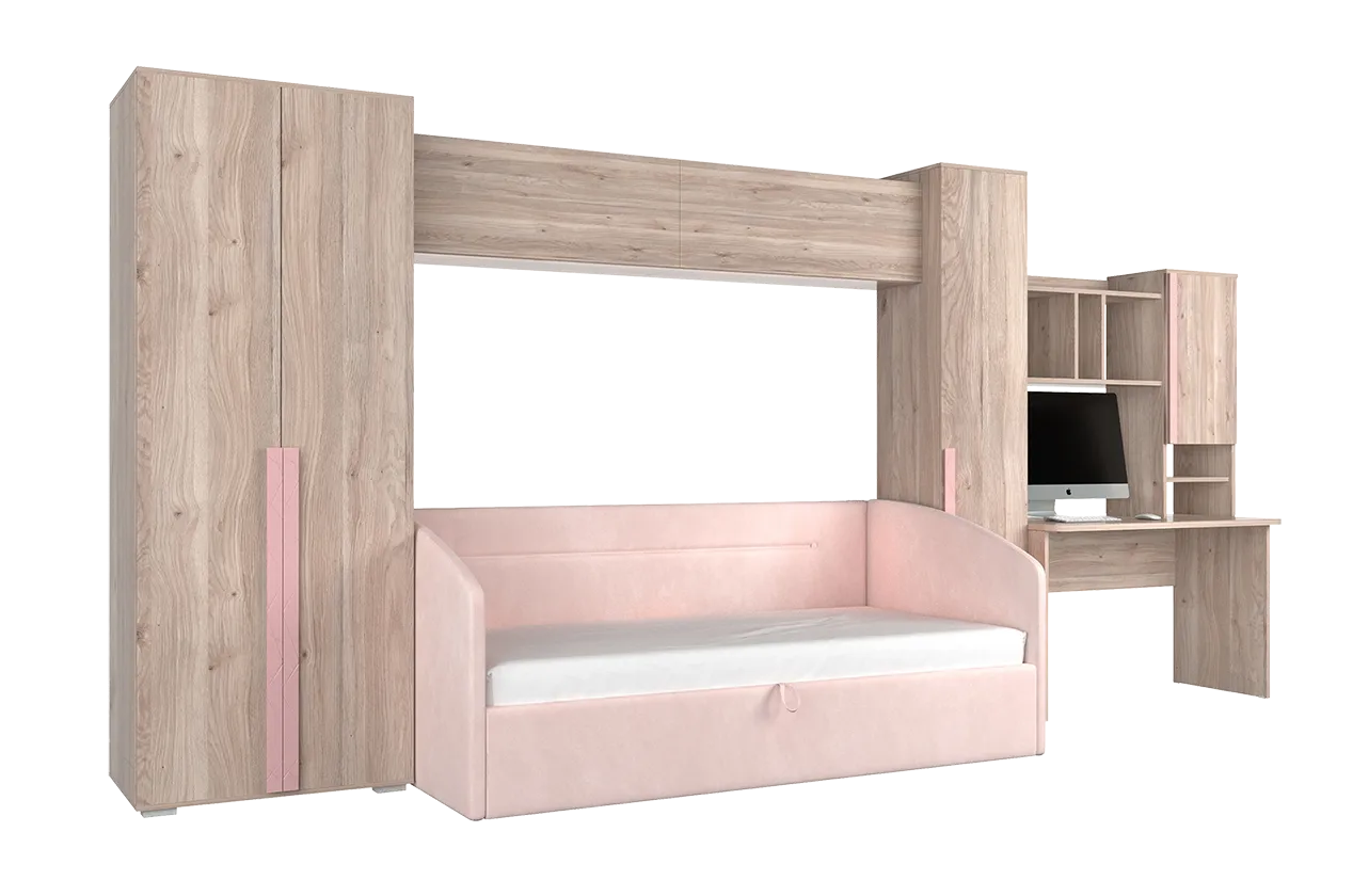 Комплект детской мебели Лайк К42 (дуб мария/роуз/нежно-розовый (велюр))
