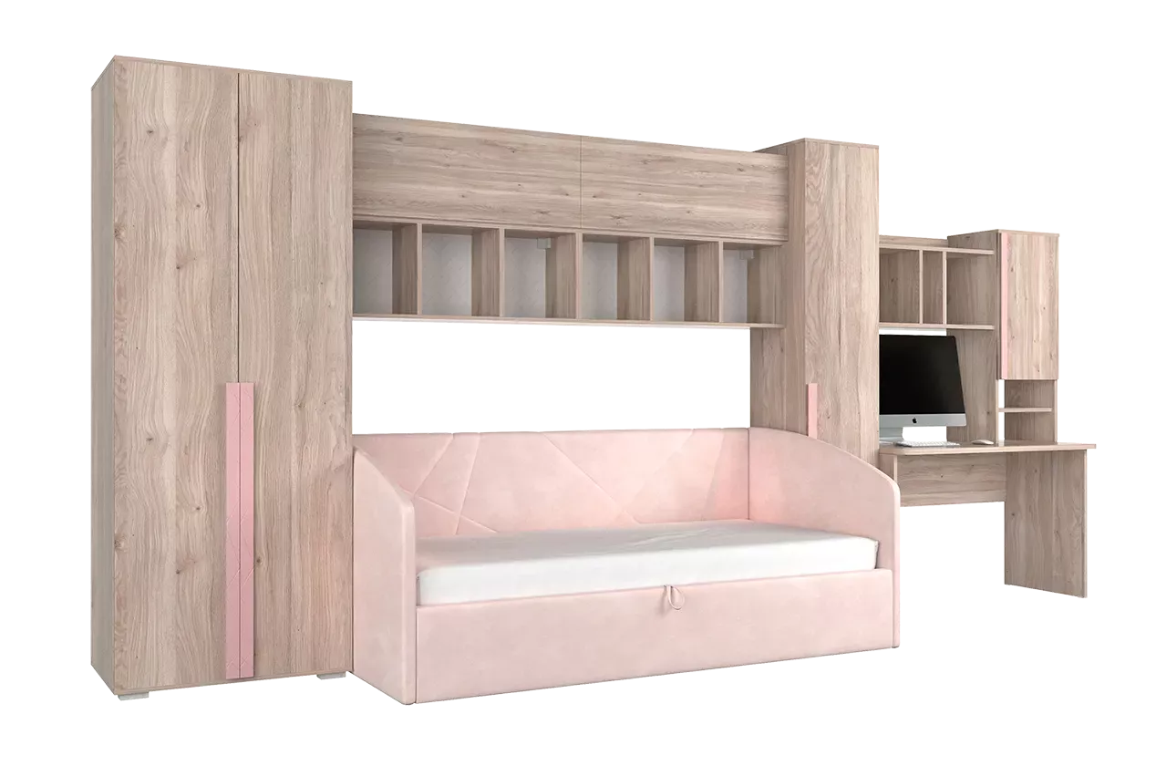 Комплект детской мебели Лайк К39 (дуб мария/роуз/нежно-розовый (велюр))