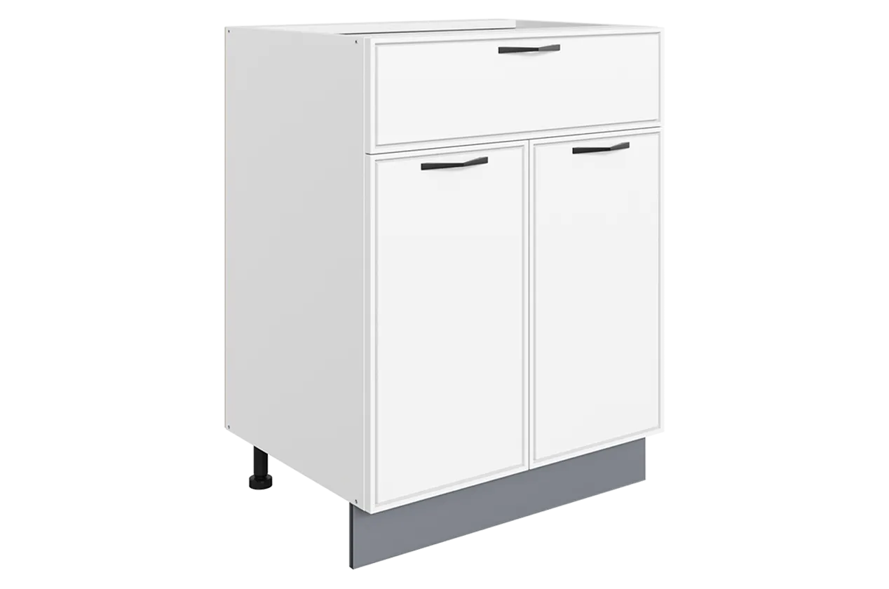 Монако Шкаф рабочий L600 Старт (2 дв. гл. 1 ящ.) (белый/милк матовый)