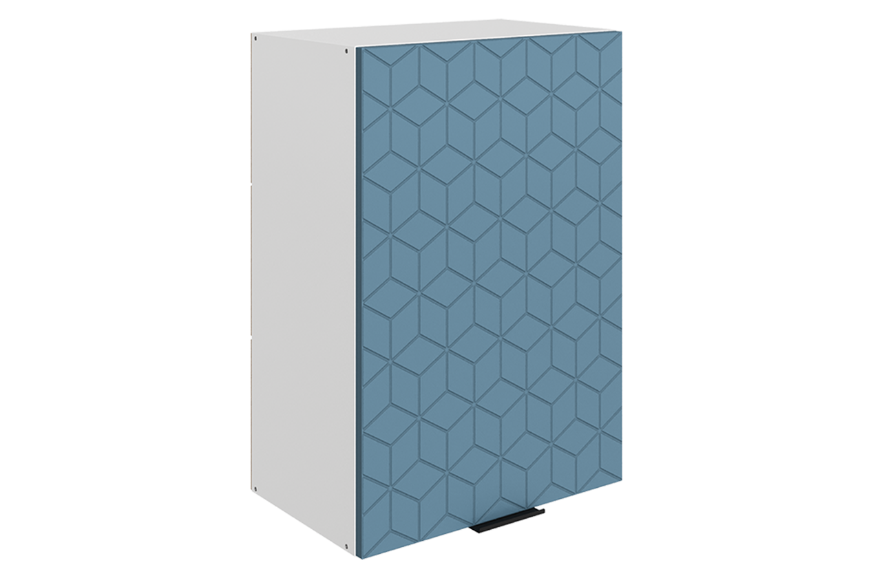 Стоун Шкаф навесной L500 Н720 (1 дв. гл.) с фрезеровкой (белый/изумруд софттач)
