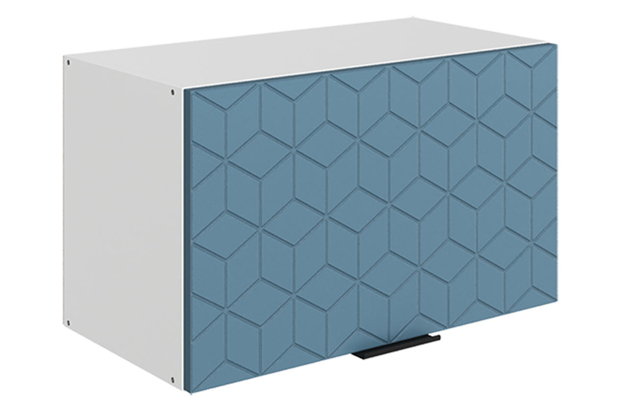 Стоун Шкаф навесной L600 Н360 (1 дв. гл.) с фрезеровкой (белый/изумруд софттач)