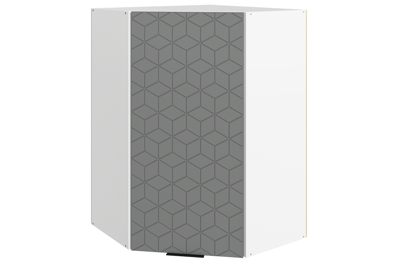 Стоун Шкаф навесной угл. L600х600 Н900 (1 дв. гл.) с фрезеровкой (белый/оникс софттач)