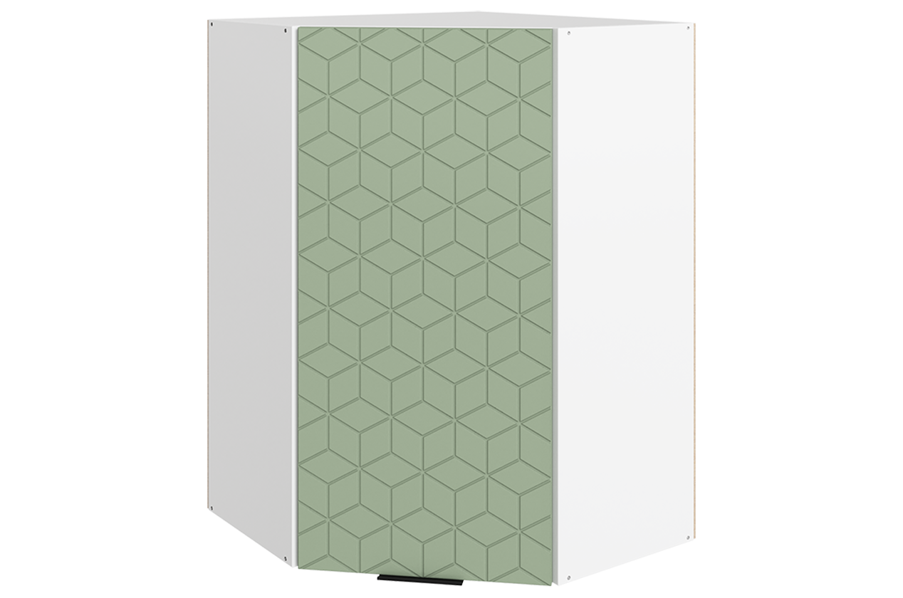 Стоун Шкаф навесной угл. L600х600 Н900 (1 дв. гл.) с фрезеровкой (белый/полынь софттач)